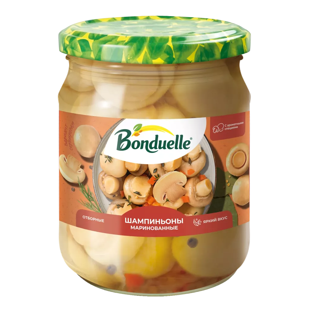 Уксусу жок маринаддалган Bonduelle шампиньондору, 500 г