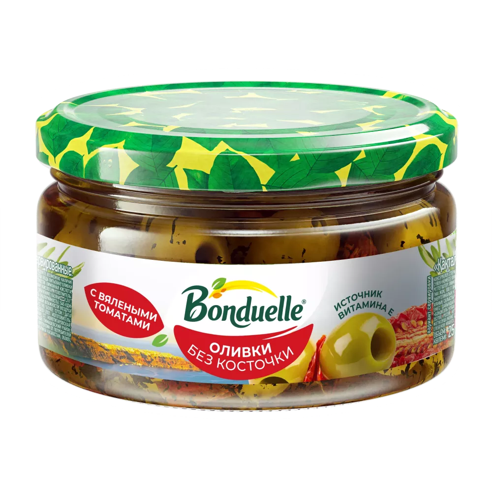 Кургатылган томаттары менен данексиз Bonduelle зайтундары, 300 г