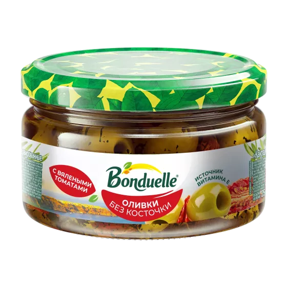 Кургатылган томаттары менен данексиз Bonduelle зайтундары, 300 г